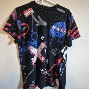 South Pole Black Tee with Red and Blue Graphics